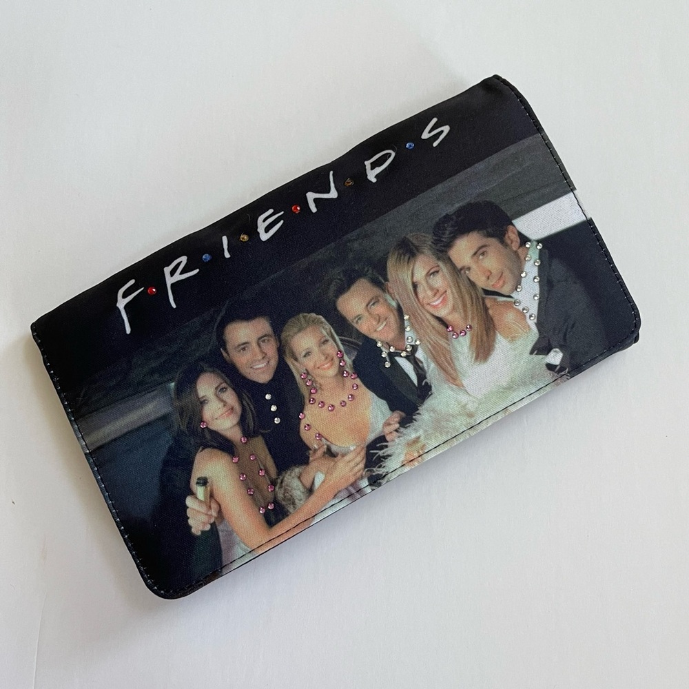 NWOT Friends theme embellished black fabric wallet